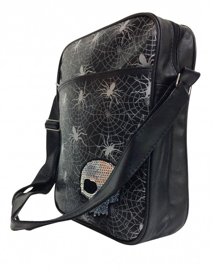 Totenkopf Spinnen Schultertasche in schwarz
