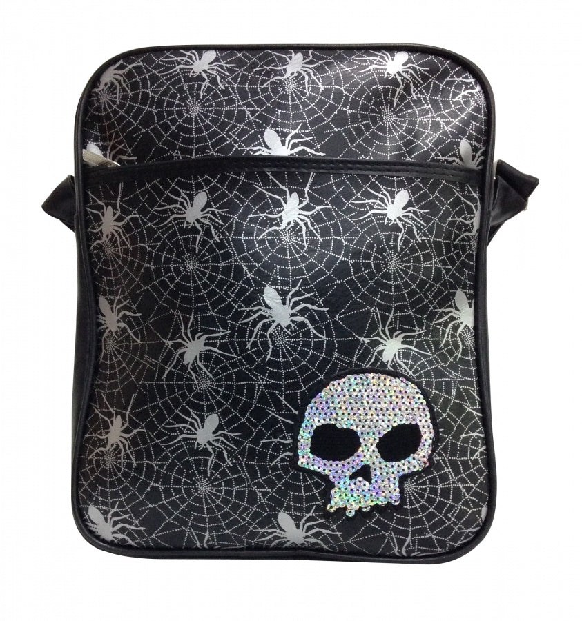 Totenkopf Spinnen Schultertasche in schwarz