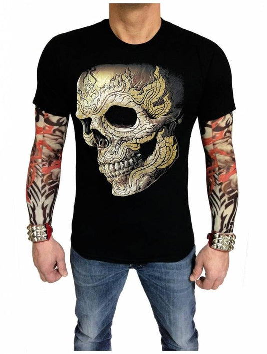 Biker T-Shirt Rocker gepiercter Totenkopf (Glow in the Dark)
